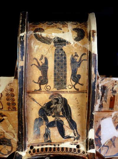 Il vaso François: dettaglio del cratere con figure nere che raffigurano Achille morto portato da Aiace e realizzato dal vasaio Ergotimos e dal pittore Klitias. 570 a.C. Da Siena. Firenze. Museo Nazionale di Archeologia da Kleitias Kleitias