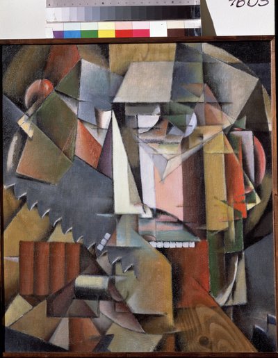 Autoritratto con una sega. Dipinto di Ivan Vassilyevich Klyun (1873-1943) da Klyun Ivan (1873 1943)