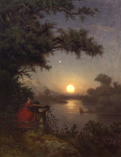 Donna sulla terrazza che guarda la luna da Knud Andreassen Baade