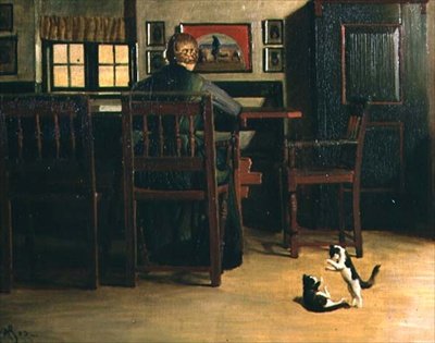Interno con gattini giocosi da Knud Sinding