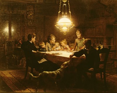 Cena di famiglia alla luce della lampada, XIX secolo da Knut Ekvall