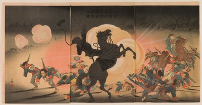 Bombardamento del campo nemico mentre il nostro secondo esercito sbarca alla fortezza di Jinzhou da Kobayashi Kiyochika