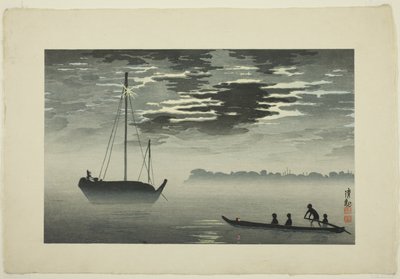 Luce della luna attraverso le nuvole al largo della costa di Haneda da Kobayashi Kiyochika