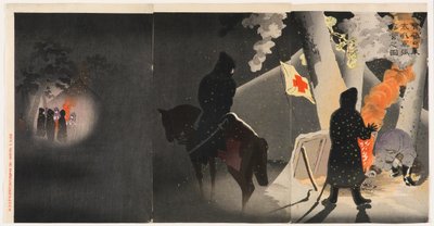Le nostre truppe allestiscono un bivacco a Yingkou sfidando il freddo pungente da Kobayashi Kiyochika