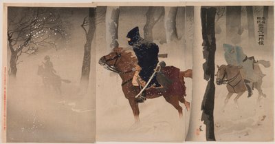Esploratori vicino a Nuizhuang in una notte nevosa da Kobayashi Kiyochika