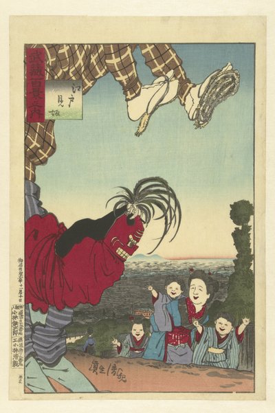 Artista di strada di Edo (Edo no kenba) (Cento volti della provincia di Musashi) (Musashi hyakkei no uchi) da Kobayashi Kiyochika