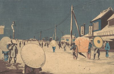 Scena di strada nei sobborghi di Edo in una sera d