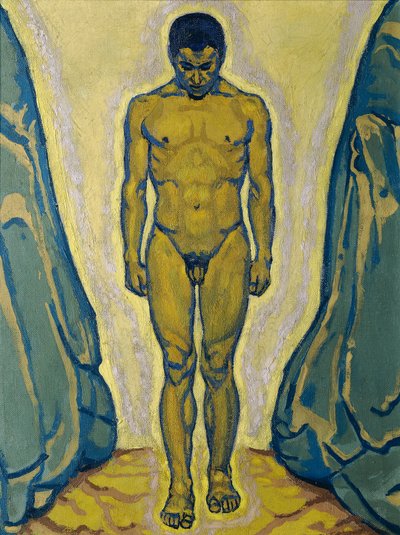 Giovane nudo in piedi tra le rocce da Koloman Moser