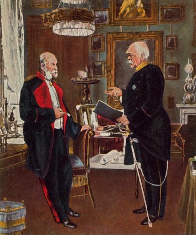 Imperatore e Cancelliere (litografia a colori ingrandita) da Konrad (after) Siemenroth