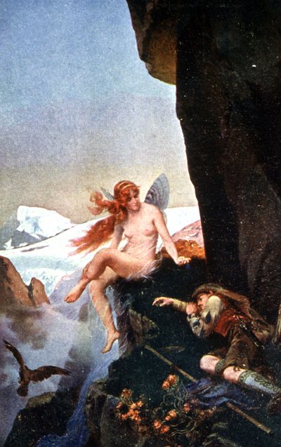 Fata nelle Alpi svizzere, c. 1910 (illustrazione) da Konrad Dielitz