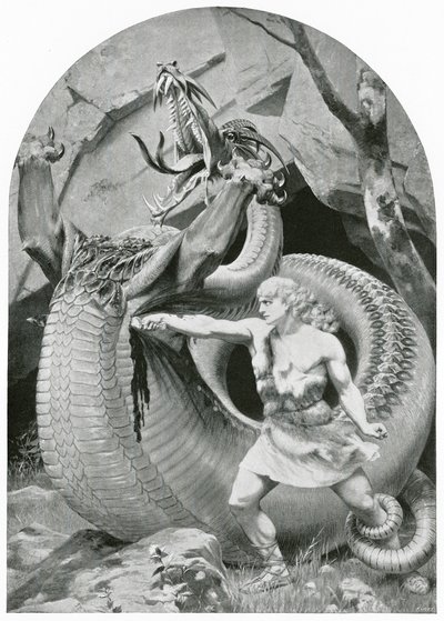 Sigfrido che uccide il drago (litografia) da Konrad Dielitz