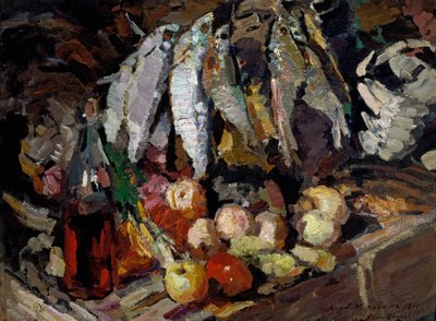 Pesci, vino, frutta da Konstantin Alekseevich Korovin