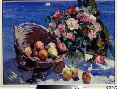 Gurzuf, Ucraina. Natura morta di fiori e frutti vicino al mare da Konstantin Alekseevich Korovin