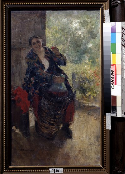 Una proprietaria o donna con un bicchiere di vino da Konstantin Alekseevich Korovin