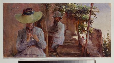 Ritratto dello scultore Artemi Ober con sua moglie da Konstantin Andreevic Somov