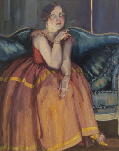 Donna che fuma una sigaretta su un divano da Konstantin Andreevic Somov