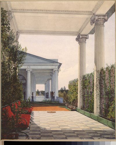 Veduta della colonnata dalla camera dell