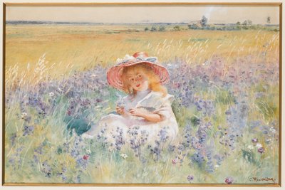 Una giovane ragazza in un campo di salvia, margherite e coda di volpe da Konstantin Egorovich Makovsky