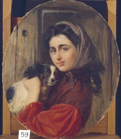 Ragazza con piccolo cane da Konstantin Egorovich Makovsky