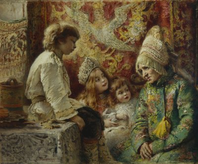 Nonna con bambini, La fiaba della nonna, 1882 da Konstantin Egorovich Makovsky