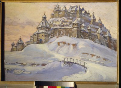 Fortezza della vecchia Russia. (Città fortificata in legno, sotto la neve in Ucraina nel Medioevo). Opera di Konstantin Ivanovich Gorbatov (1876-1945) da Konstantin Ivanovich Gorbatov
