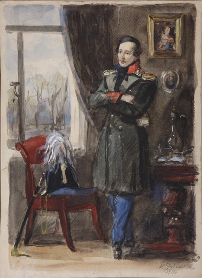 Ritratto del poeta Mikhail Lermontov da Konstantin Ivanovich Rudakov