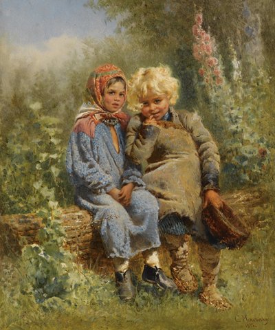 Russo: "Bambini contadini a riposo" Bambini contadini a riposo da Konstantin Makovsky