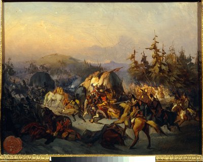 I cosacchi russi attaccano le truppe francesi in transito, episodio della battaglia della Moscova (Borodino) nel 1812 da Konstantin Nikolaevich Filippov