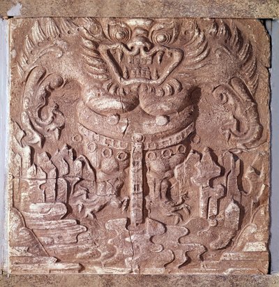 Arte coreana: mattone in terracotta grigia raffigurante un mostro. Regno di Paekche (o Paikchei o Baekje), Corea. VII secolo. Museo Nazionale della Corea da Korean School