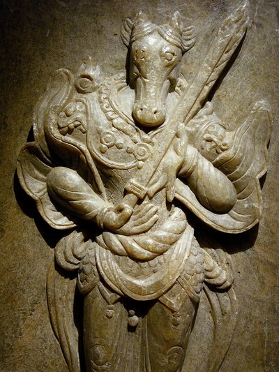 Ornamento funerario, cavallo dello zodiaco su agalmatolite, VIII secolo sotto il periodo dei Regni del Nord e del Sud, Corea. Fotografia, Museo Nazionale di Seoul, Repubblica di Corea da Korean School