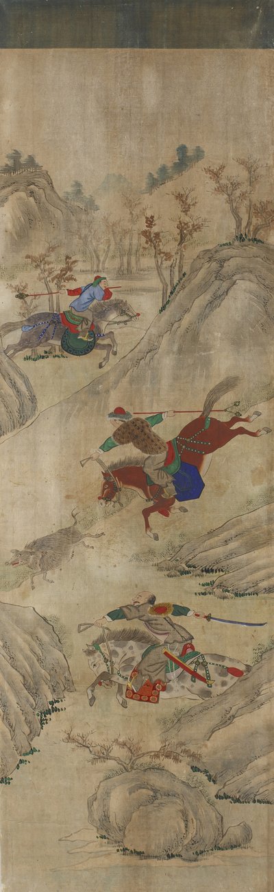 Scena di caccia (3 cavalieri e cinghiale) da Korean School