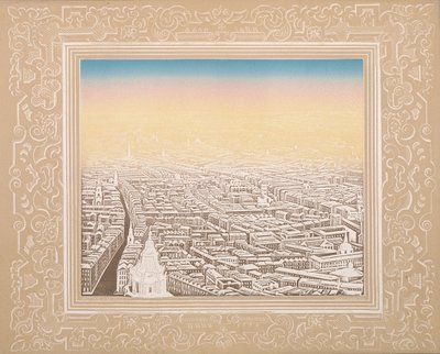 Veduta aerea di Londra incorniciata in un bordo decorativo da Kronheim and Co