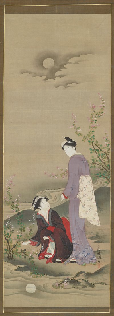 Autunno: Due donne che guardano il riflesso della luna da Kubo Shunman