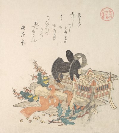 Fagioli per il lancio durante la cerimonia di esorcismo Setsubun..., 1810s da Kubo Shunman