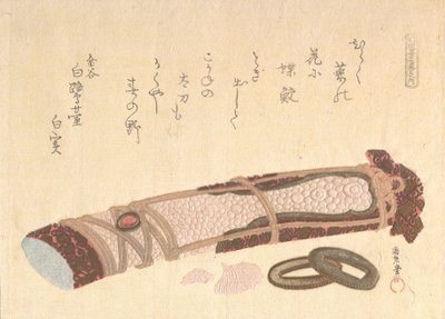 Impugnatura di una spada, dalla serie di sette stampe per il circolo di poesia Shofudai, 1810s da Kubo Shunman
