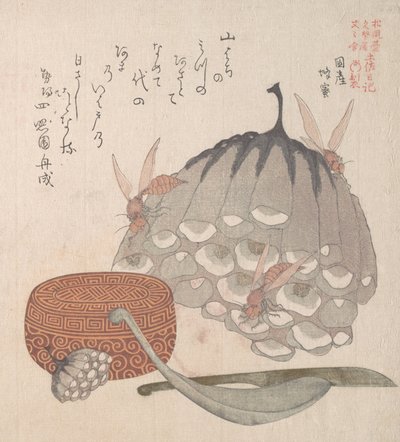 Alveari con vespe e una scatola con un cucchiaio per il miele da Kubo Shunman