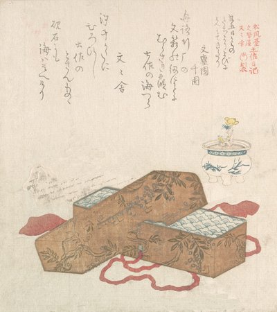 Cassetta delle lettere con lettera e fiore in vaso, XIX secolo da Kubo Shunman