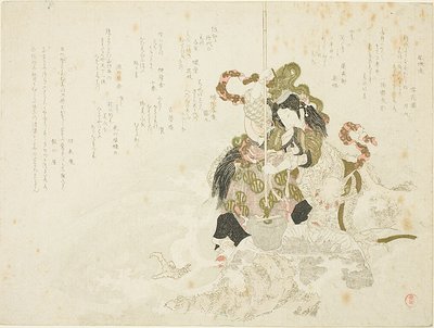 Otchime, la figlia del dio del mare, con un drago su una roccia da Kubo Shunman