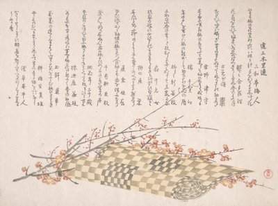 Rami di Prugna con Fiori e un Tappeto Arrotolato da Kubo Shunman