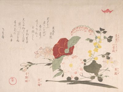 Pioggia di primavera, vol. 2: Fiori recisi: Clematis, Bus..., 1815 Anno del Bue da Kubo Shunman