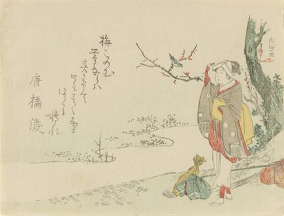 Donna in viaggio si ferma ad ascoltare un uccellino, 1797 da Kubo Shunman