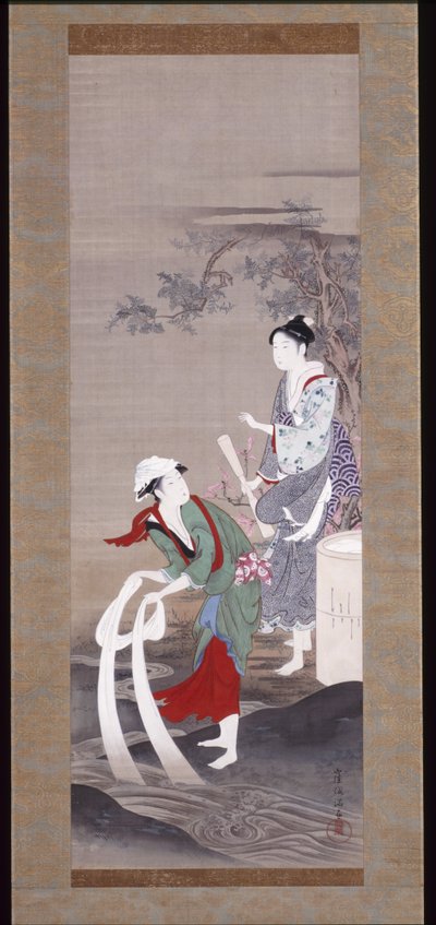 Due bellezze al fiume Tamagawa (fiume di cristallo) a Mishima da Kubo Shunman