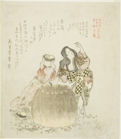 Donna e due ragazzi che raccolgono abalone, dalla serie "Il diario di Tosa (Tosa nikki)" da Kubo Shunman