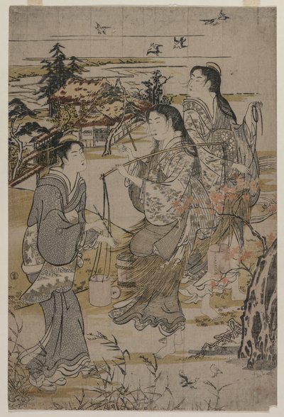 Donne con secchi di sale; Il fiume Noda Tama nella provincia di Mutsu, da una serie senza titolo dei Sei fiumi Tama da Kubo Shunman