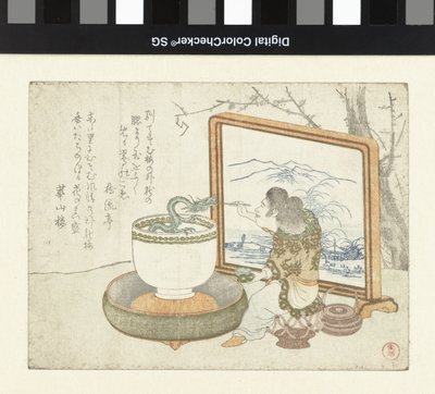 Un giovane uomo nutre un drago da Kubota Shunman
