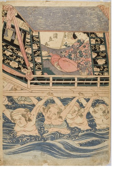 Scena primaverile di giovani donne in viaggio, c.1786-1864 da Kuninaga Utagawa