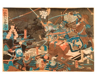 La grande battaglia di Kawanakajima tra due generali da Kuninaga Utagawa