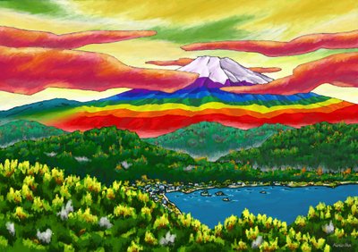 Monte Fuji Arcobaleno oltre la Città da Kunio Ota
