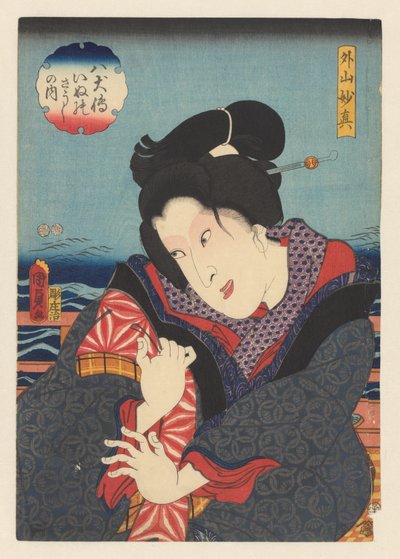 Sotoyama Myōshin sul balcone vicino al fiume da Kunisada (II) , Utagawa