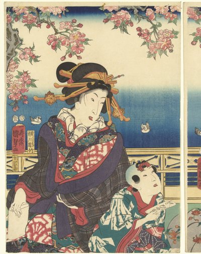 Prosperità nelle montagne lungo il fiume Sumida da Kunisada (II) , Utagawa